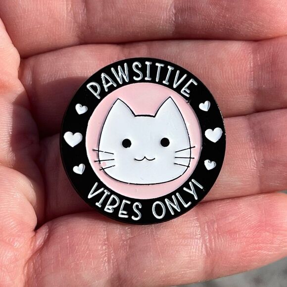 Pawsitive Vibes Only Cat Lover Positive Vibes Enamel Pin - Picture 3 of 8